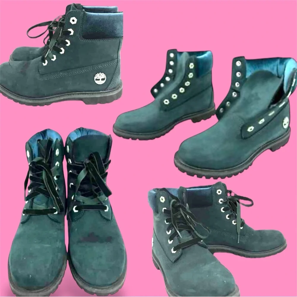 Women's Green Leather & Velvet Timberland Boots. Size 7 - Picture 1 of 6